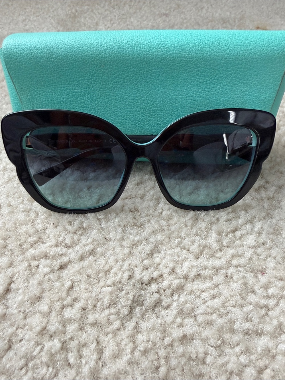 Tiffany & Co. Black Cat-Eye Sunglasses with Blue Gradient Lenses